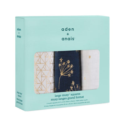 Bambinista-ADEN + ANAIS-Blankets-ADEN + ANAIS Cotton Muslin Squares 3 Pack - Metallic Gold Deco