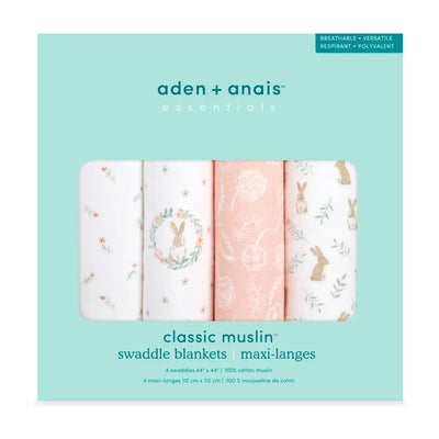 Bambinista-ADEN + ANAIS-Blankets-ADEN + ANAIS Essentials 4-pack Swaddles - Blushing Bunnies