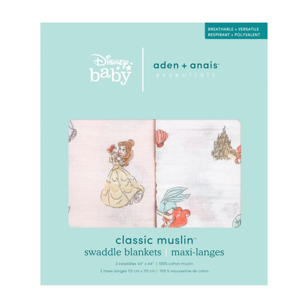 ADEN + ANAIS ESSENTIALS CLASSIC MUSLIN SWADDLE 2 PK Disney Princess Bambinista