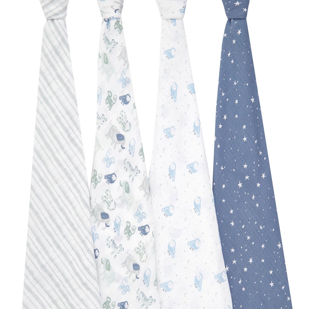 Bambinista-ADEN + ANAIS-Blankets-ADEN + ANAIS Essentials Cotton Muslin Swaddles - Time To Dream 4-pack