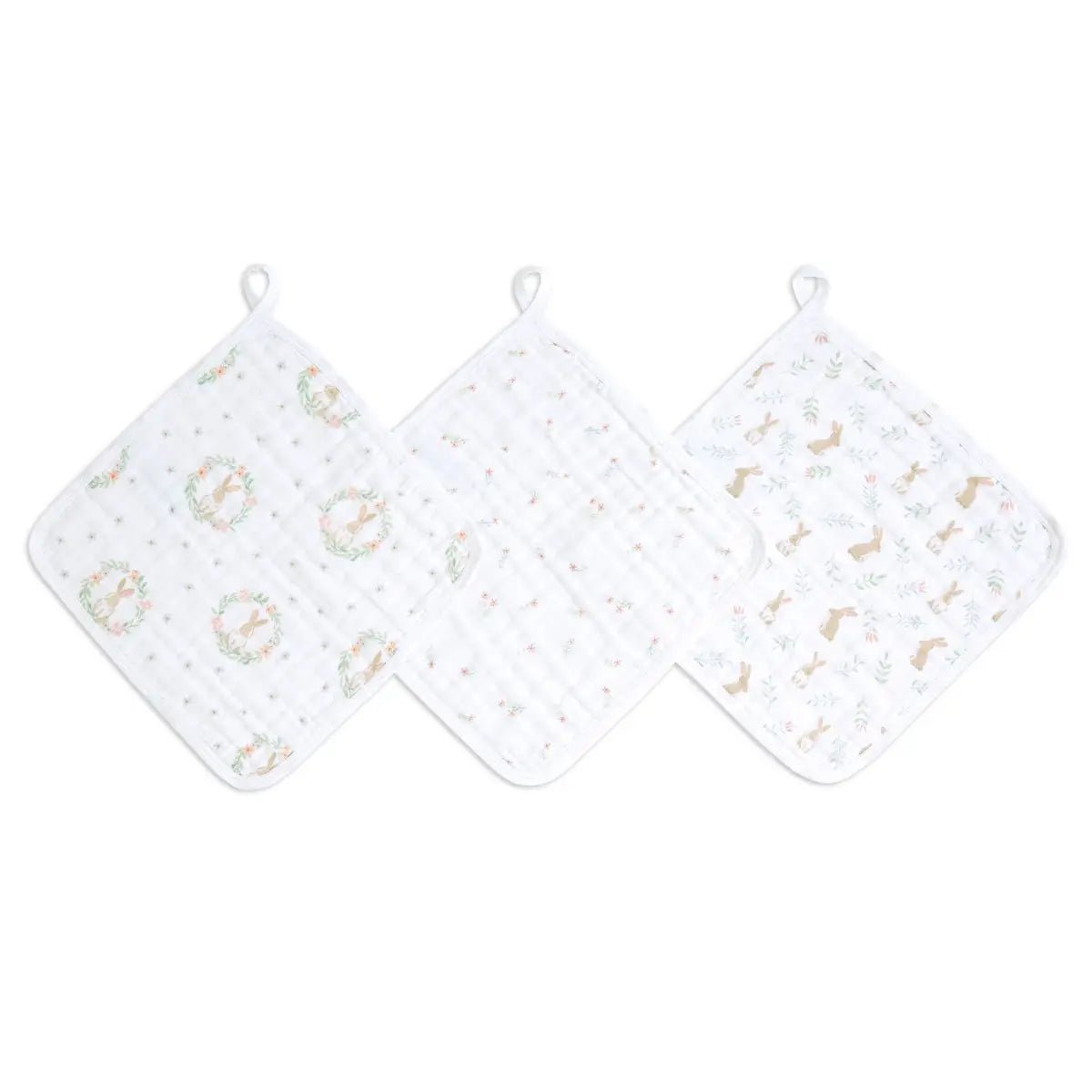 Bambinista-ADEN + ANAIS-Towels-ADEN + ANAIS Essentials Cotton Muslin Washcloths 3 Pack - Blushing Bunnies