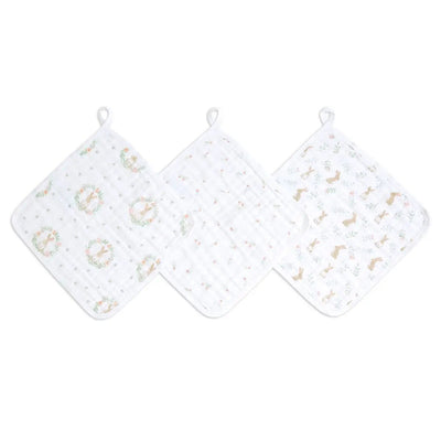 Bambinista-ADEN + ANAIS-Towels-ADEN + ANAIS Essentials Cotton Muslin Washcloths 3 Pack - Blushing Bunnies