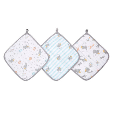 Bambinista-ADEN + ANAIS-Towels-ADEN + ANAIS Essentials Cotton Muslin Washcloths 3 Pack - Dumbo New Heights