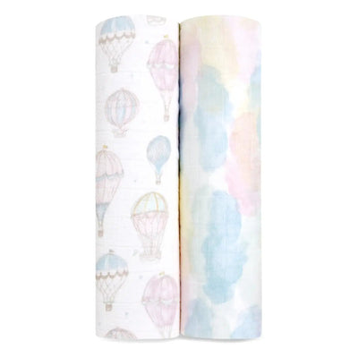 Bambinista-ADEN + ANAIS-Blankets-ADEN + ANAIS Large Swaddles 2 Pack Cotton Above the Clouds