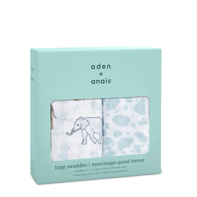 Bambinista-ADEN + ANAIS-Blankets-ADEN + ANAIS Large Swaddles 2 Pack Cotton Muslin Jungle