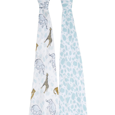 Bambinista-ADEN + ANAIS-Blankets-ADEN + ANAIS Large Swaddles 2 Pack Cotton Muslin Jungle