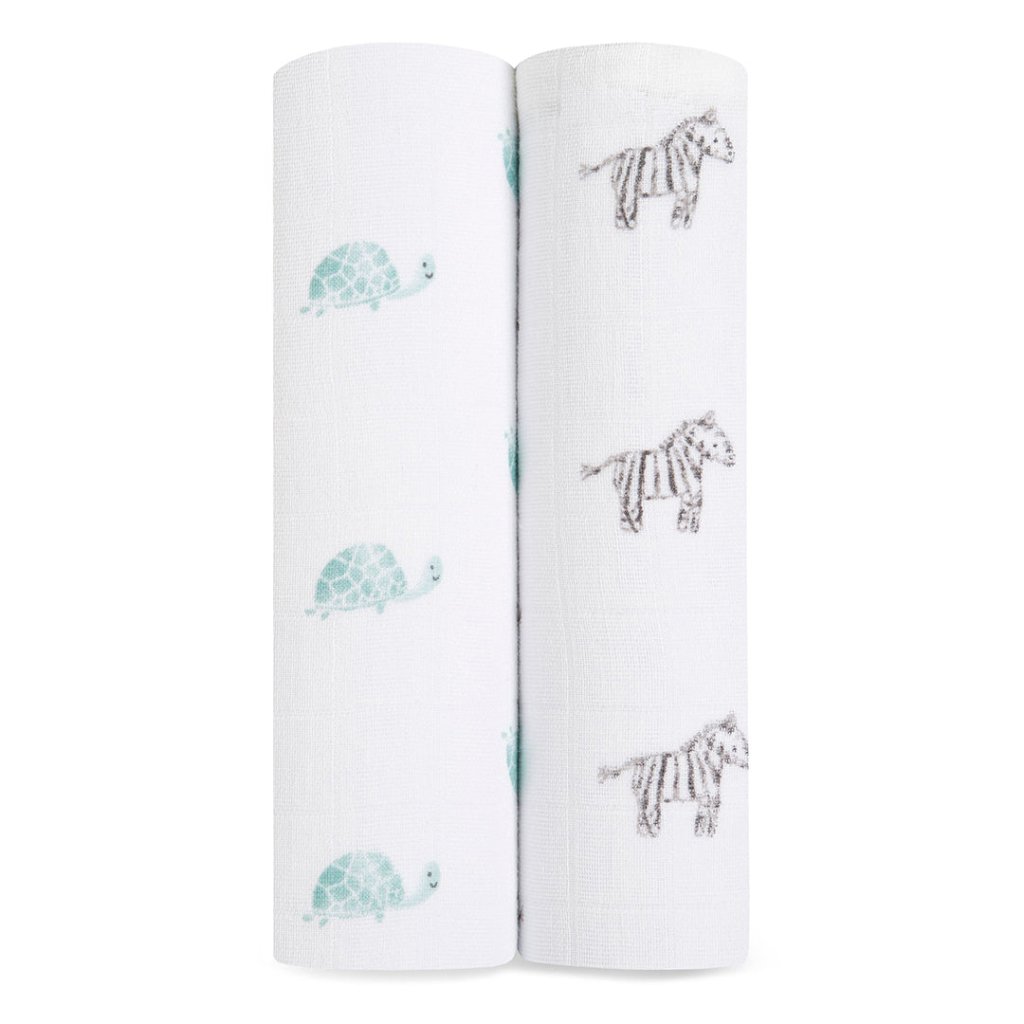Bambinista-ADEN + ANAIS-Blankets-ADEN + ANAIS Large Swaddles 2 Pack Organic Cotton Muslin Animal Kingdom