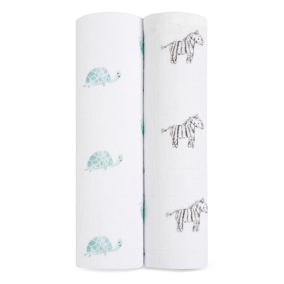 Bambinista-ADEN + ANAIS-Blankets-ADEN + ANAIS Large Swaddles 2 Pack Organic Cotton Muslin Animal Kingdom