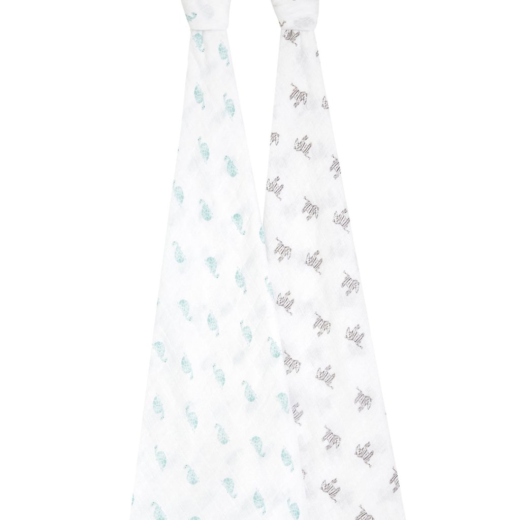 Bambinista-ADEN + ANAIS-Blankets-ADEN + ANAIS Large Swaddles 2 Pack Organic Cotton Muslin Animal Kingdom