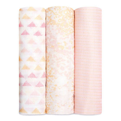 Bambinista-ADEN + ANAIS-Blankets-ADEN + ANAIS Large Swaddles 3 Pack Silky Soft Metallic Primrose Birch