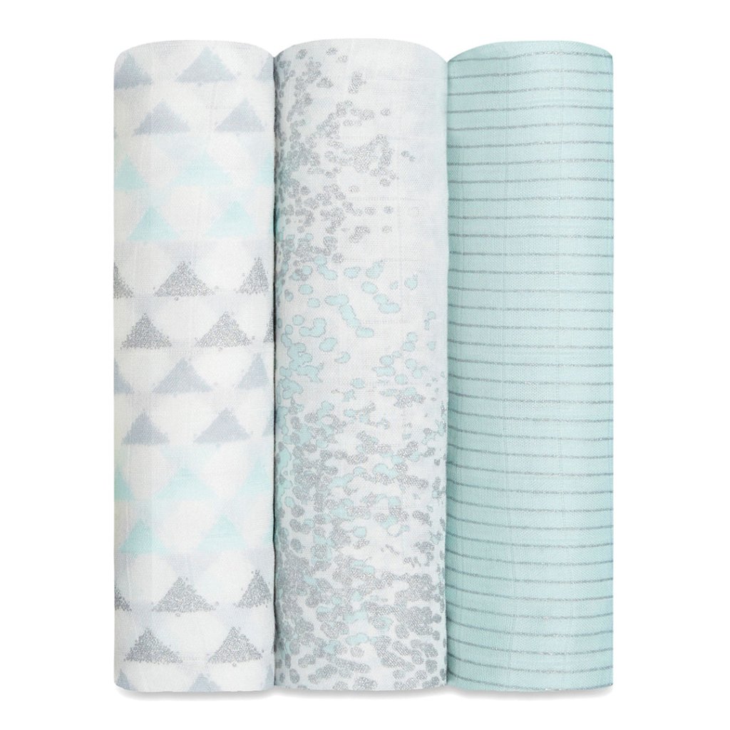 Bambinista-ADEN + ANAIS-Blankets-ADEN + ANAIS Large Swaddles 3 Pack Silky Soft Metallic Skylight Birch