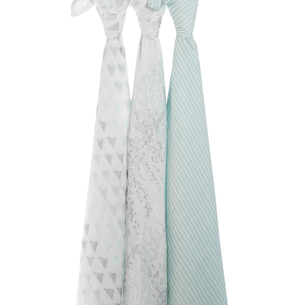Bambinista-ADEN + ANAIS-Blankets-ADEN + ANAIS Large Swaddles 3 Pack Silky Soft Metallic Skylight Birch