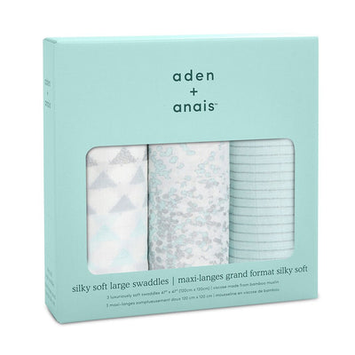 Bambinista-ADEN + ANAIS-Blankets-ADEN + ANAIS Large Swaddles 3 Pack Silky Soft Metallic Skylight Birch