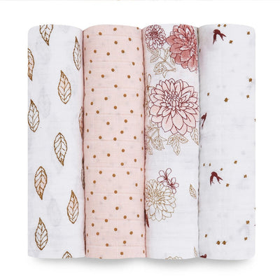 Bambinista-ADEN + ANAIS-Blankets-ADEN + ANAIS Large Swaddles 4 Pack Cotton Muslin Dahlias