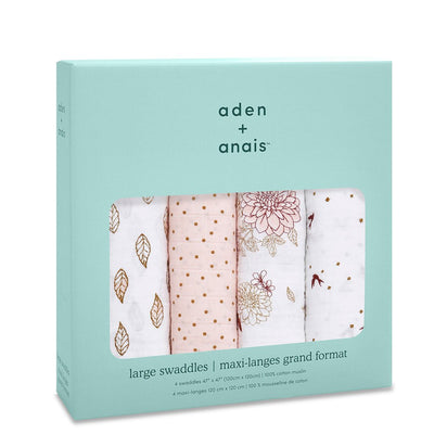 Bambinista-ADEN + ANAIS-Blankets-ADEN + ANAIS Large Swaddles 4 Pack Cotton Muslin Dahlias