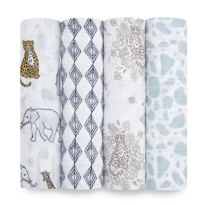 Bambinista-ADEN + ANAIS-Blankets-ADEN + ANAIS Large Swaddles 4 Pack Cotton Muslin Jungle