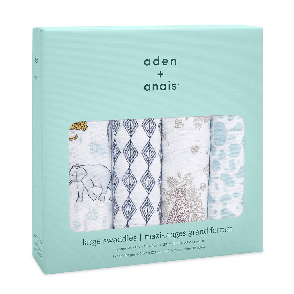 Bambinista-ADEN + ANAIS-Blankets-ADEN + ANAIS Large Swaddles 4 Pack Cotton Muslin Jungle