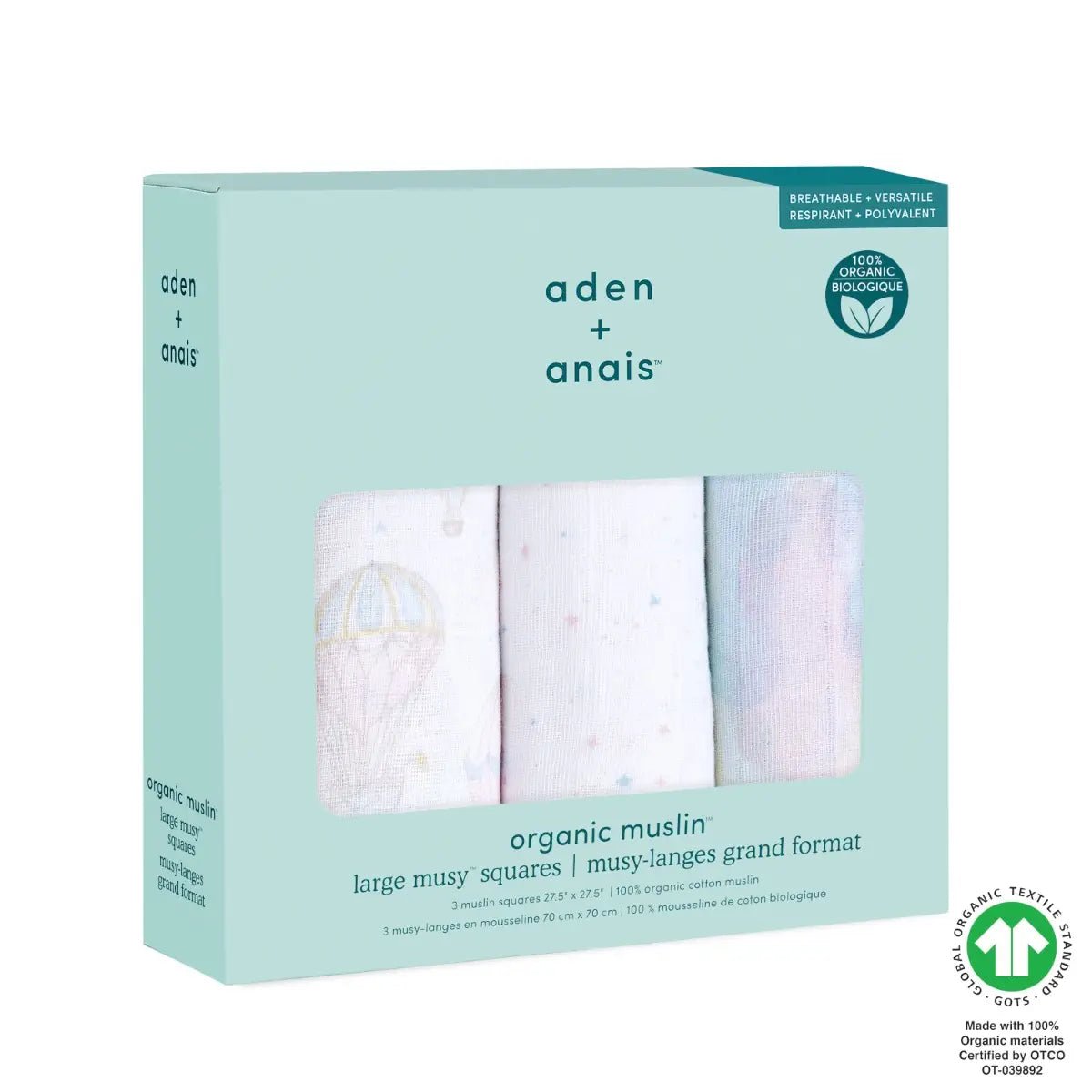 Bambinista-ADEN + ANAIS-Blankets-ADEN + ANAIS Musy Squares 3 Pack Cotton Muslin Oceanic