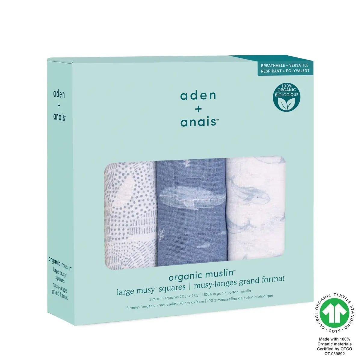 Bambinista-ADEN + ANAIS-Blankets-ADEN + ANAIS Musy Squares 3 Pack Cotton Muslin Oceanic