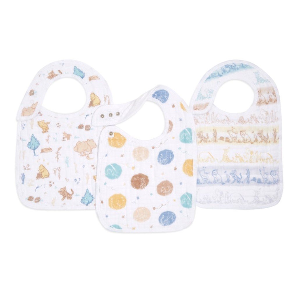 Bambinista-ADEN + ANAIS-Accessories-ADEN + ANAIS Winnie the Pooh in the Woods Cotton Muslin Snap Bibs - 3 Pack