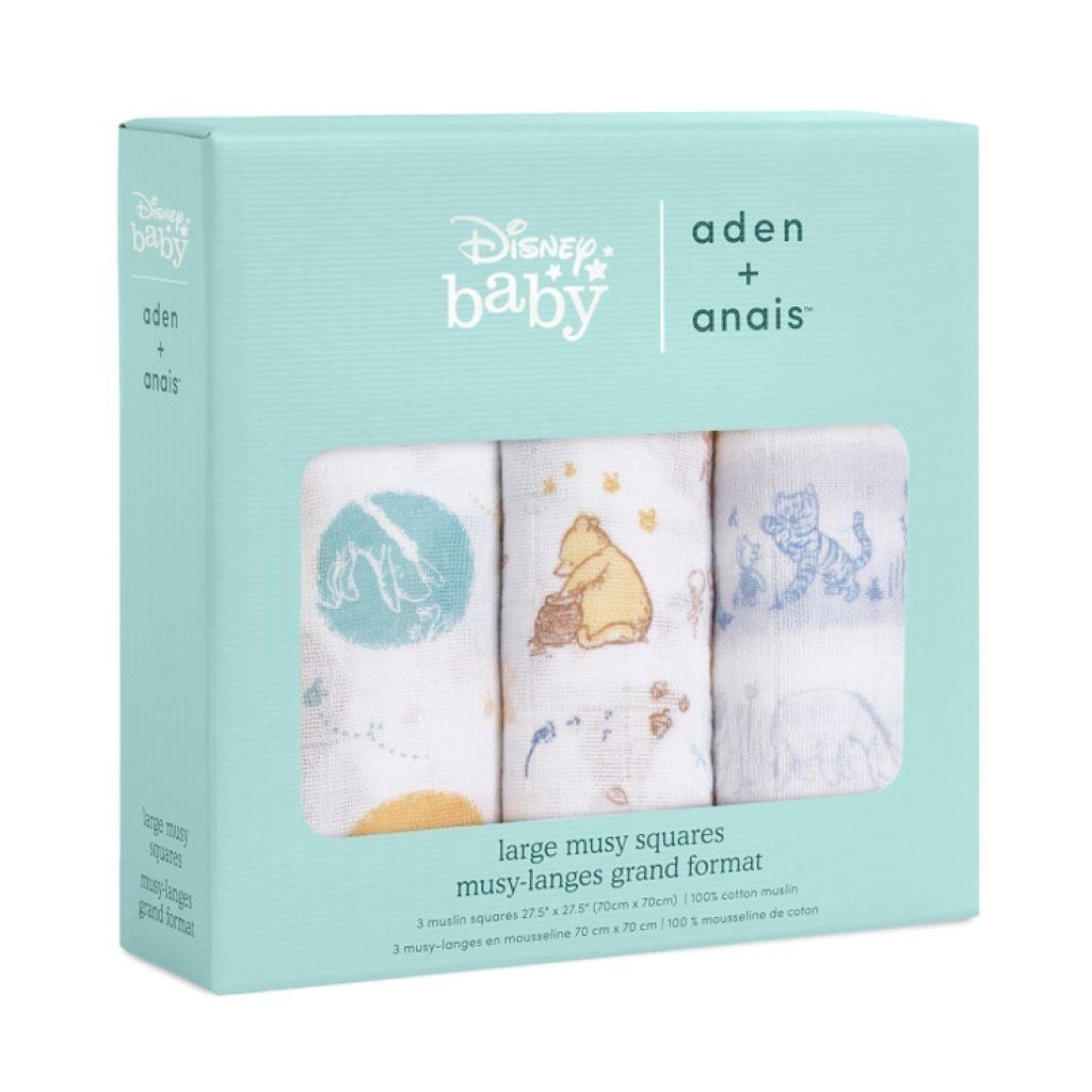 ADEN + ANAIS Cotton Muslin Swaddles 3 Pack WINNIE THE POOH in the Wo