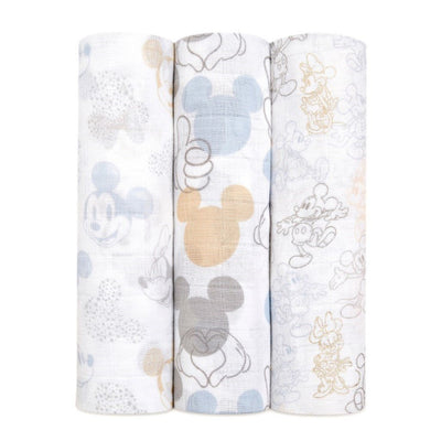 Bambinista-ADEN + ANAIS-Blankets-Cotton Muslin Squares Mickey Mouse + Minnie Mouse - 3 Pack