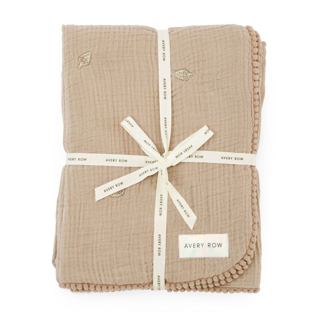 Bambinista-AVERY ROW-Blankets-AVERY ROW Embroidered Muslin Blanket - Mushroom