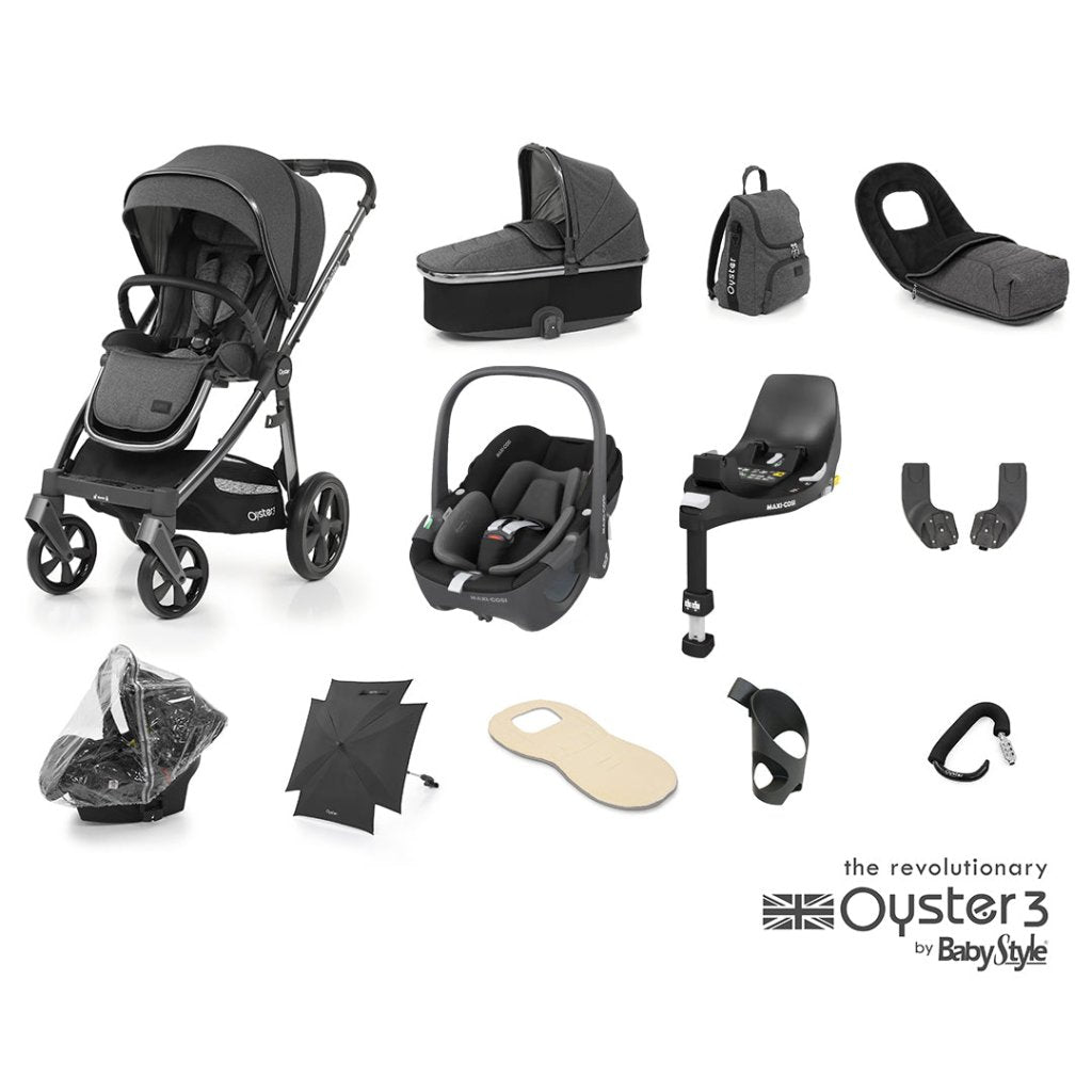 Bambinista-BABY STYLE-Travel-OYSTER 3 Travel System (12 Piece) Ultimate Bundle with MAXICOSI Pebble 360 car seat - Fossil