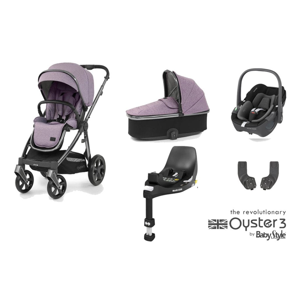 Bambinista-BABY STYLE-Travel-OYSTER 3 Travel System (5 Piece) Essential Bundle with Maxi Cosi pebble 360 and FamilyFix Isofix Base - Lavender