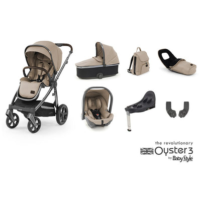 Bambinista-BABY STYLE-Travel-OYSTER 3 Travel System (7 Piece) Luxury Bundle with Capsule Infant Car Seat (i-Size) - Butterscotch