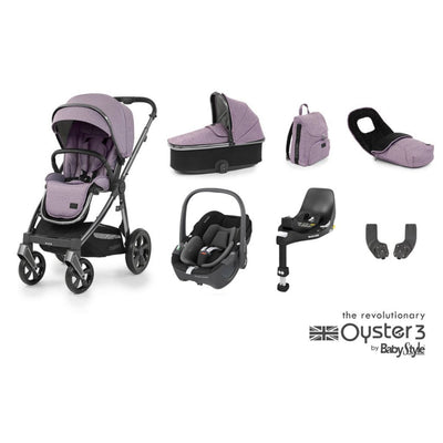 Bambinista-BABY STYLE-Travel-OYSTER 3 Travel System (7 Piece) Luxury Bundle with Maxi Cosi pebble 360 and FamilyFix Isofix Base - Lavender