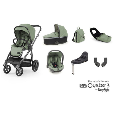 Bambinista-BABY STYLE-Travel-OYSTER 3 Travel System (7 Piece) Luxury Bundle with Maxi Cosi pebble 360 and FamilyFix Isofix Base - Spearmint