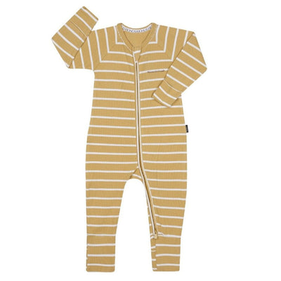 Bambinista-BONDS-Bottoms-BONDS Ribbed Zip Wondersuit Baby Romper - Mustard Rush / White