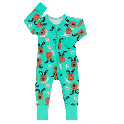 Bambinista-BONDS-Rompers-BONDS Zip Wondersuit Baby Romper - Joyful Reindeers Cotton Matrian Glo