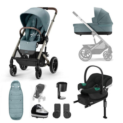 Bambinista-CYBEX-Travel-CYBEX BALIOS S Travel System Comfort Bundle with ATON B2 I-SIZE and Gold Footmuff - Sky Blue (2023 New Generation)