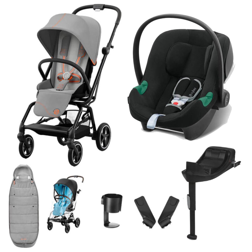 Bambinista-CYBEX-Travel-CYBEX Eezy S Twist+2 Travel System Black Frame Comfort Bundle with Aton B2 I-SIZE and Gold Footmuff - Lava Grey
