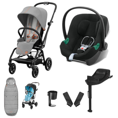 Bambinista-CYBEX-Travel-CYBEX Eezy S Twist+2 Travel System Black Frame Comfort Bundle with Aton B2 I-SIZE and Gold Footmuff - Lava Grey