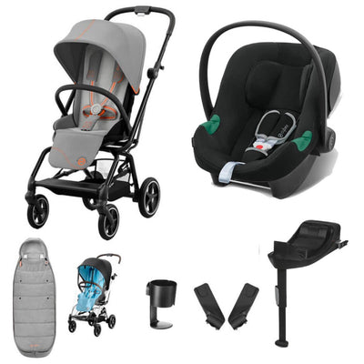 Bambinista-CYBEX-Travel-CYBEX Eezy S Twist+2 Travel System Black Frame Luxury Bundle CLOUD T I-SIZE and Base with Gold Footmuff - Lava Grey