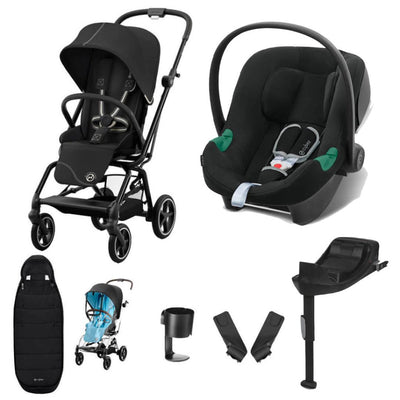 Bambinista-CYBEX-Travel-CYBEX Eezy S Twist+2 Travel System Black Frame Luxury Bundle CLOUD T I-SIZE and Base with Gold Footmuff - Moon Black