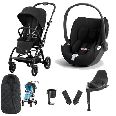 Bambinista-CYBEX-Travel-CYBEX Eezy S Twist+2 Travel System Black Frame Luxury Bundle CLOUD T I-SIZE and Base with Snogga Footmuff - Moon Black
