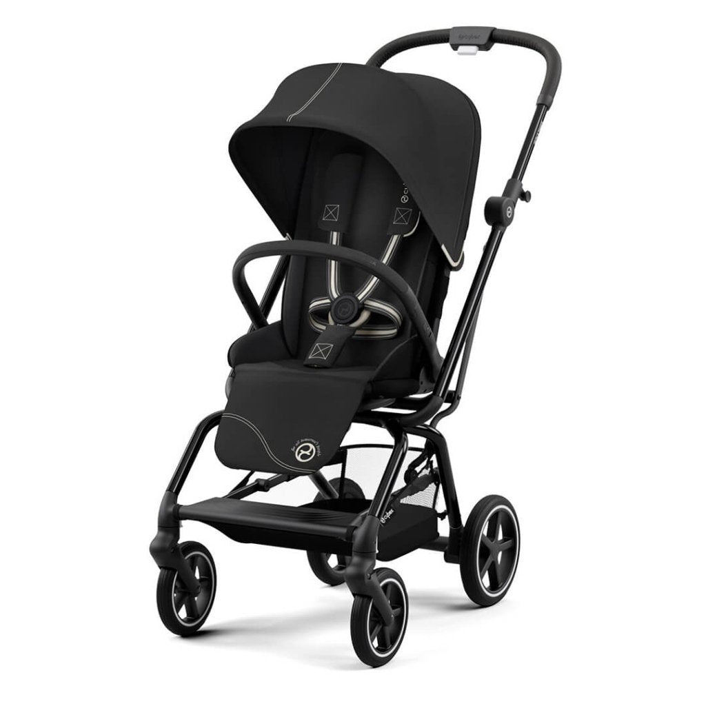 Bambinista-CYBEX-Travel-CYBEX Eezy S Twist+2 Travel System Black Frame Luxury Bundle CLOUD T I-SIZE and Base with Snogga Footmuff - Moon Black