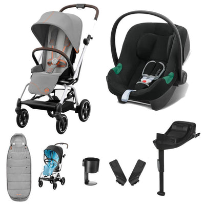 Bambinista-CYBEX-Travel-CYBEX Eezy S Twist+2 Travel System Silver Frame Comfort Bundle with Aton B2 I-SIZE and Gold Footmuff - Lava Grey