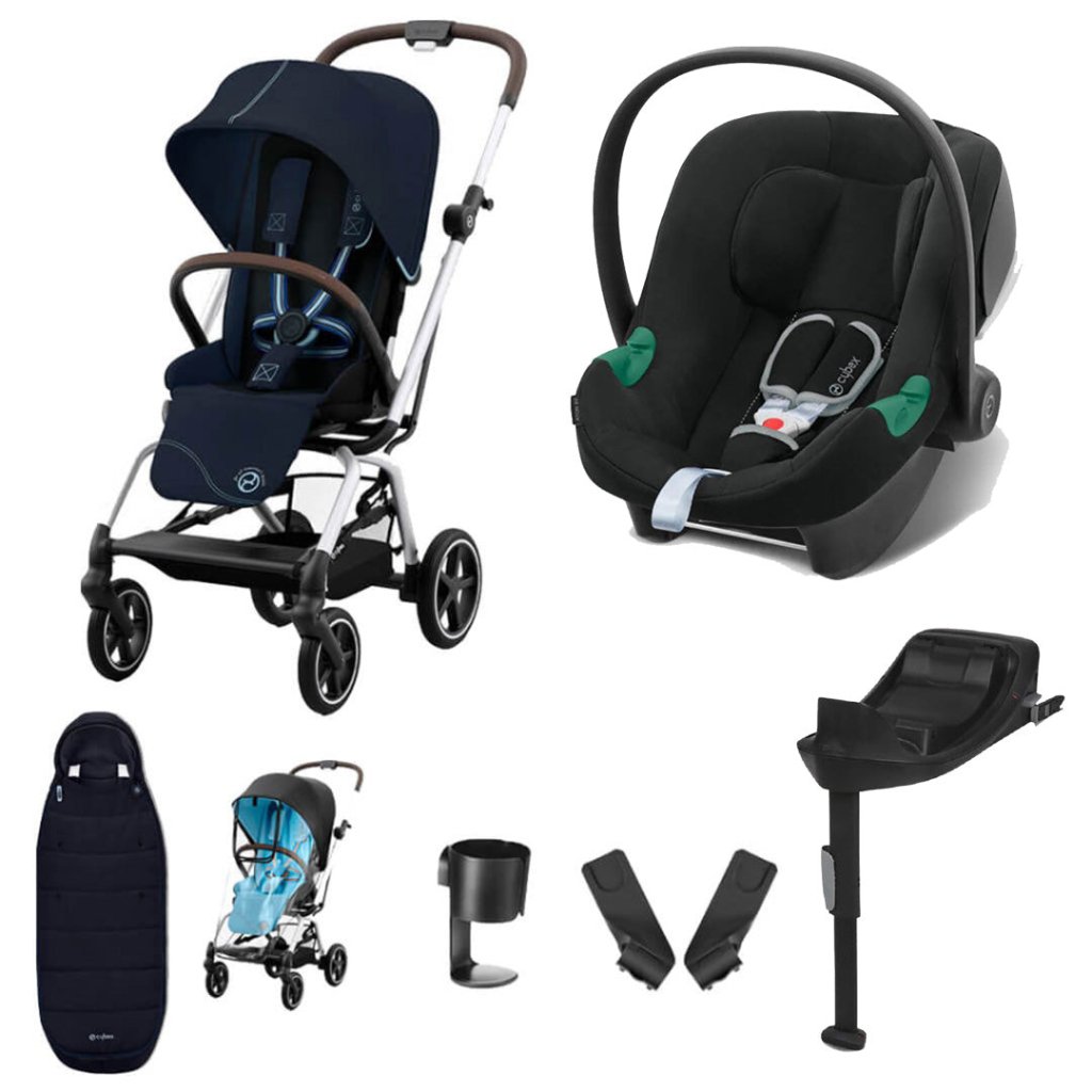 Bambinista-CYBEX-Travel-CYBEX Eezy S Twist+2 Travel System Silver Frame Comfort Bundle with Aton B2 I-SIZE and Gold Footmuff - Ocean Blue