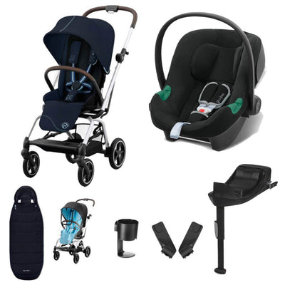 Bambinista-CYBEX-Travel-CYBEX Eezy S Twist+2 Travel System Silver Frame Comfort Bundle with Aton B2 I-SIZE and Gold Footmuff - Ocean Blue
