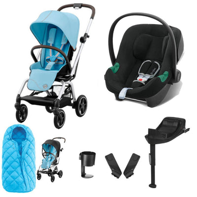 Bambinista-CYBEX-Travel-CYBEX Eezy S Twist+2 Travel System Silver Frame Comfort Bundle with Aton B2 I-SIZE and Snogga Footmuff - Beach Blue