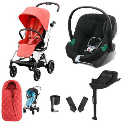 Bambinista-CYBEX-Travel-CYBEX Eezy S Twist+2 Travel System Silver Frame Comfort Bundle with Aton B2 I-SIZE and Snogga Footmuff - Hibiscus Red