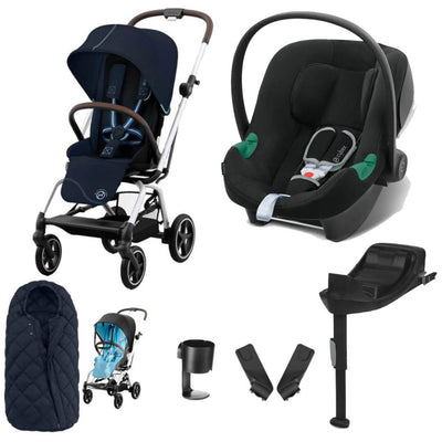 Bambinista-CYBEX-Travel-CYBEX Eezy S Twist+2 Travel System Silver Frame Comfort Bundle with Aton B2 I-SIZE and Snogga Footmuff - Ocean Blue