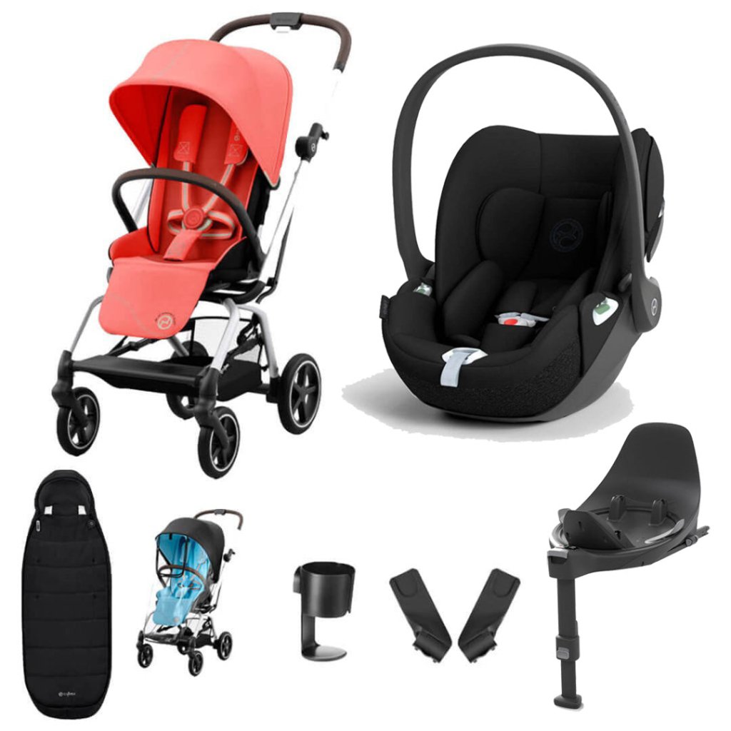 Bambinista-CYBEX-Travel-CYBEX Eezy S Twist+2 Travel System Silver Frame Luxury Bundle CLOUD T I-SIZE and Base with Gold Footmuff - Hibiscus Red