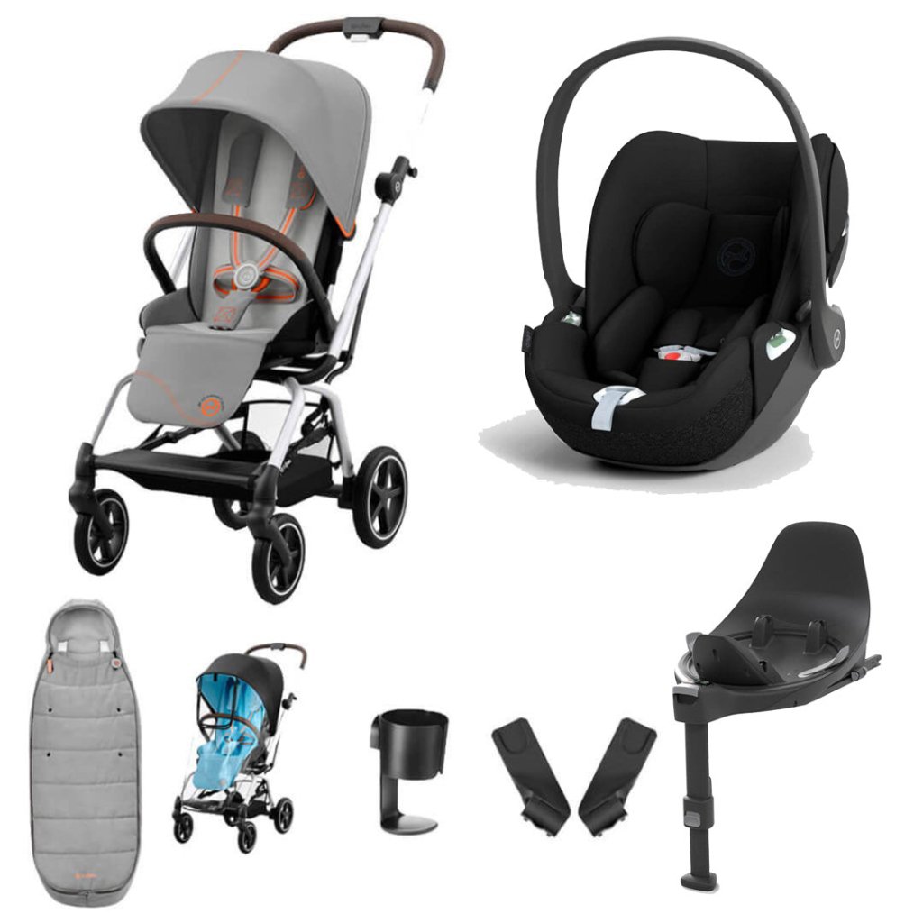 Bambinista-CYBEX-Travel-CYBEX Eezy S Twist+2 Travel System Silver Frame Luxury Bundle CLOUD T I-SIZE and Base with Gold Footmuff - Lava Grey