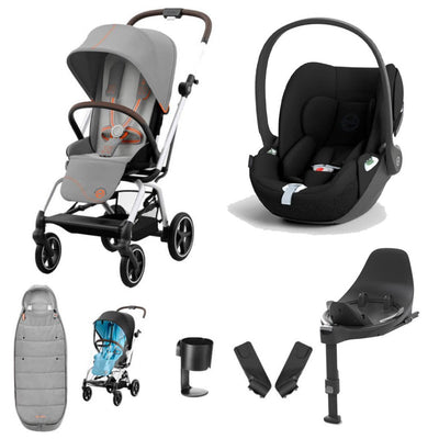 Bambinista-CYBEX-Travel-CYBEX Eezy S Twist+2 Travel System Silver Frame Luxury Bundle CLOUD T I-SIZE and Base with Gold Footmuff - Lava Grey
